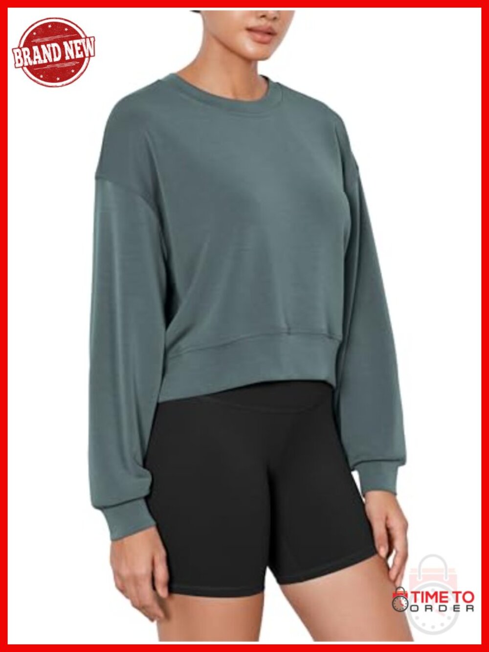 Modal Soft Long Sleeve Cropped Sweatshirt Oversized Crewneck Pullover